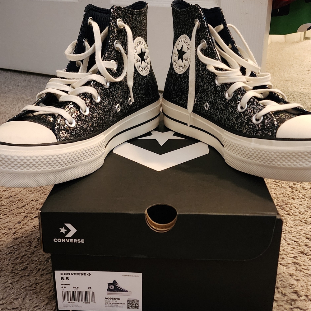 Converse LIFT Black and Silver Glitter Sneakers - Picture 3 of 6